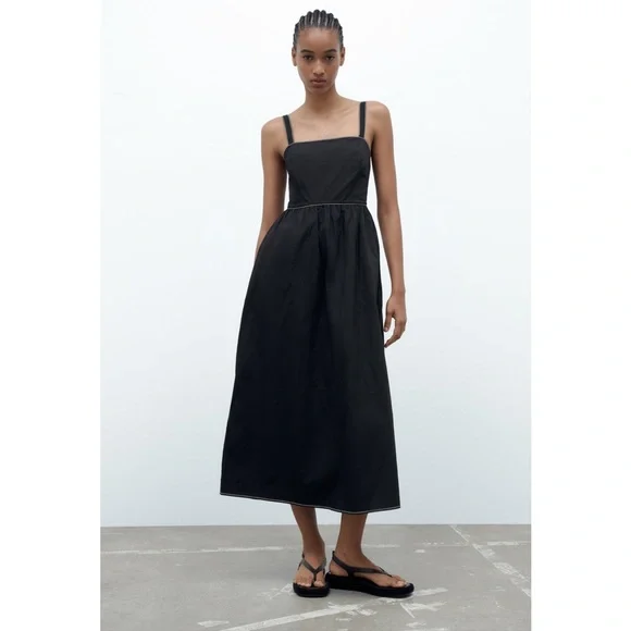 cotton midi dress zara Zara - Zw Collection Embroidered Midi Dress - Oyster-White - L